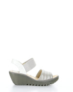 Load image into Gallery viewer, Fly London Yiko Silver/Off White Leather Wedge Sandal P501414 001
