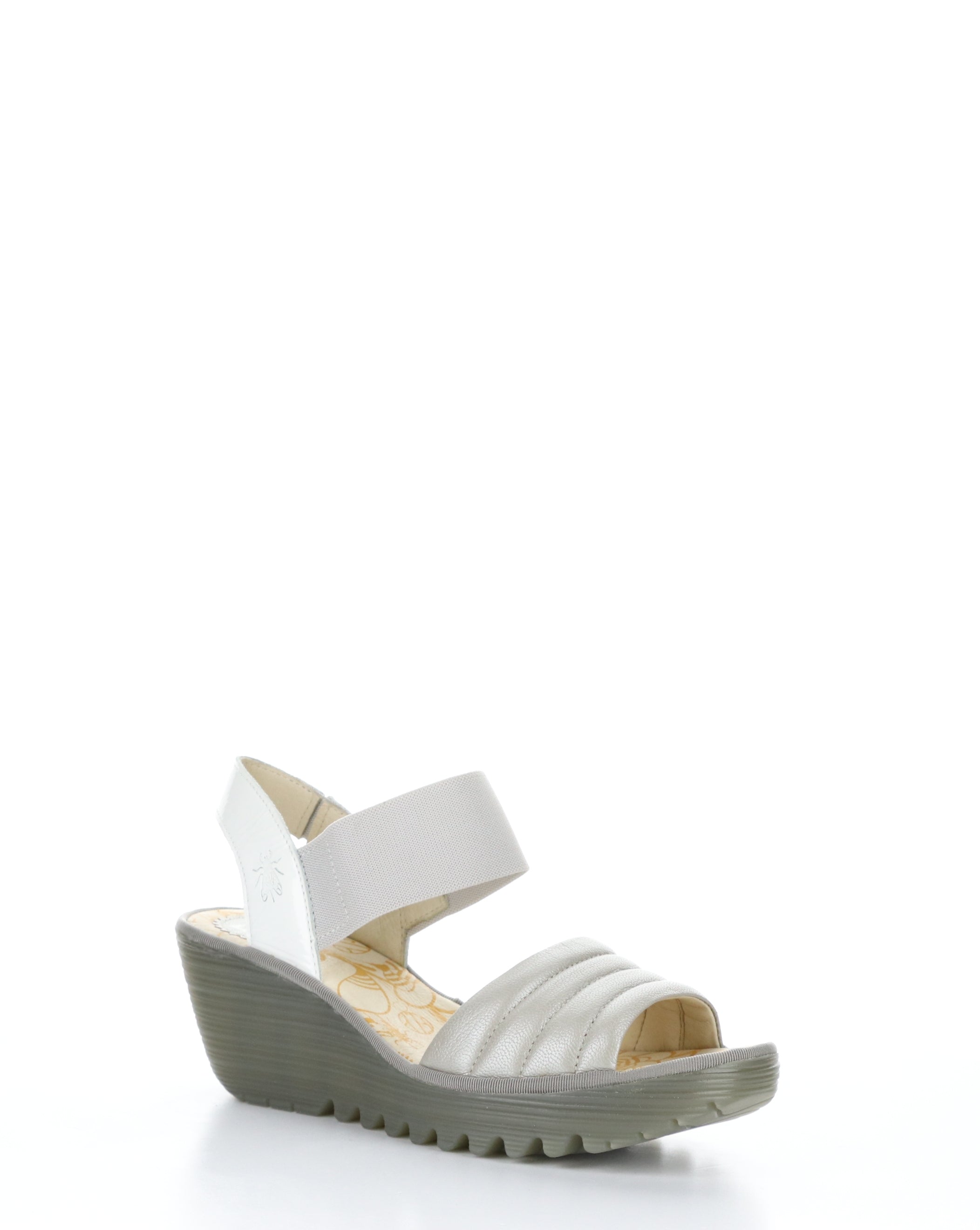 Fly London Yiko Silver/Off White Leather Wedge Sandal P501414 001