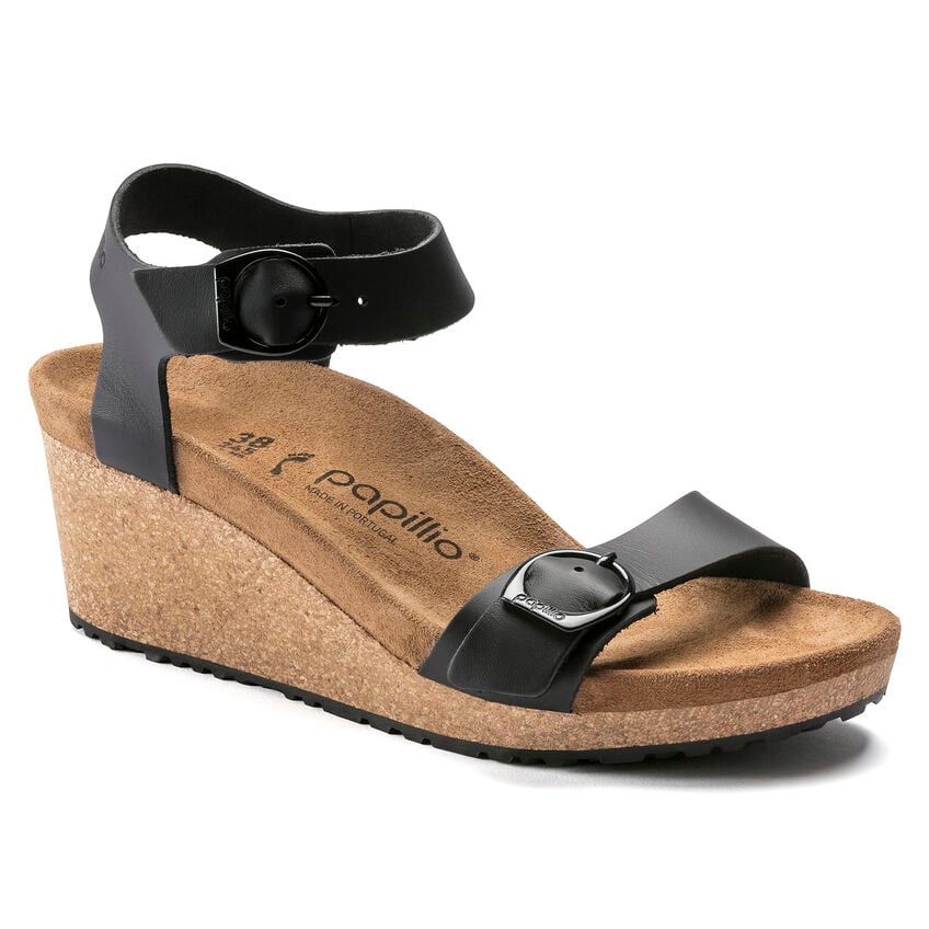 Birkenstock Soley Black Leather Wedge 1018522