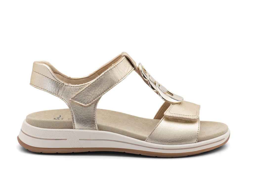 Ara Oregon Platinum Metallic Leather Sandal 12-34826-14