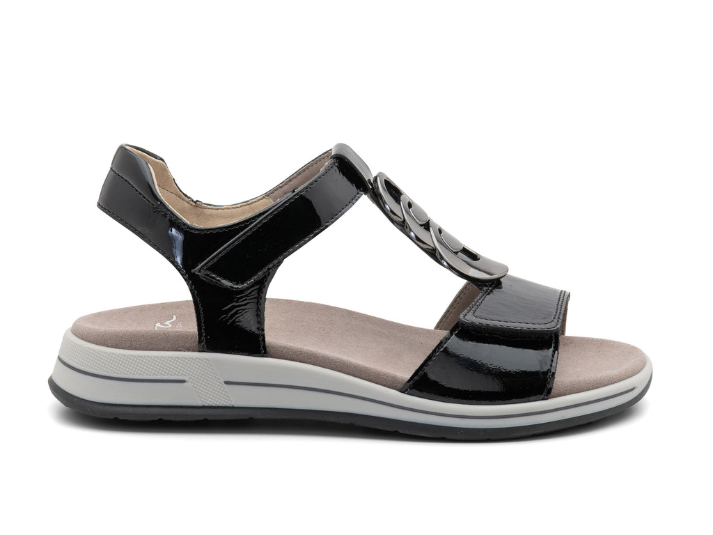 Ara Oregon Black Patent Leather Sandal 12-34826-76