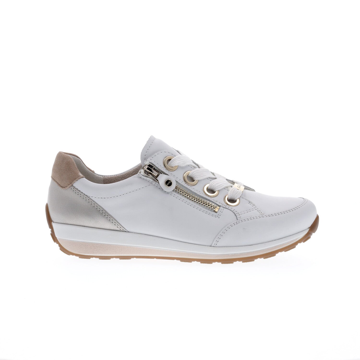 Ara Ollie White Leather Side Zip Lace Sneaker 12-34587-79