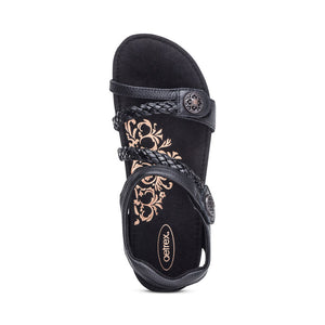 Aetrex Jillian Q Strap Braid Black Adjustable Sandal