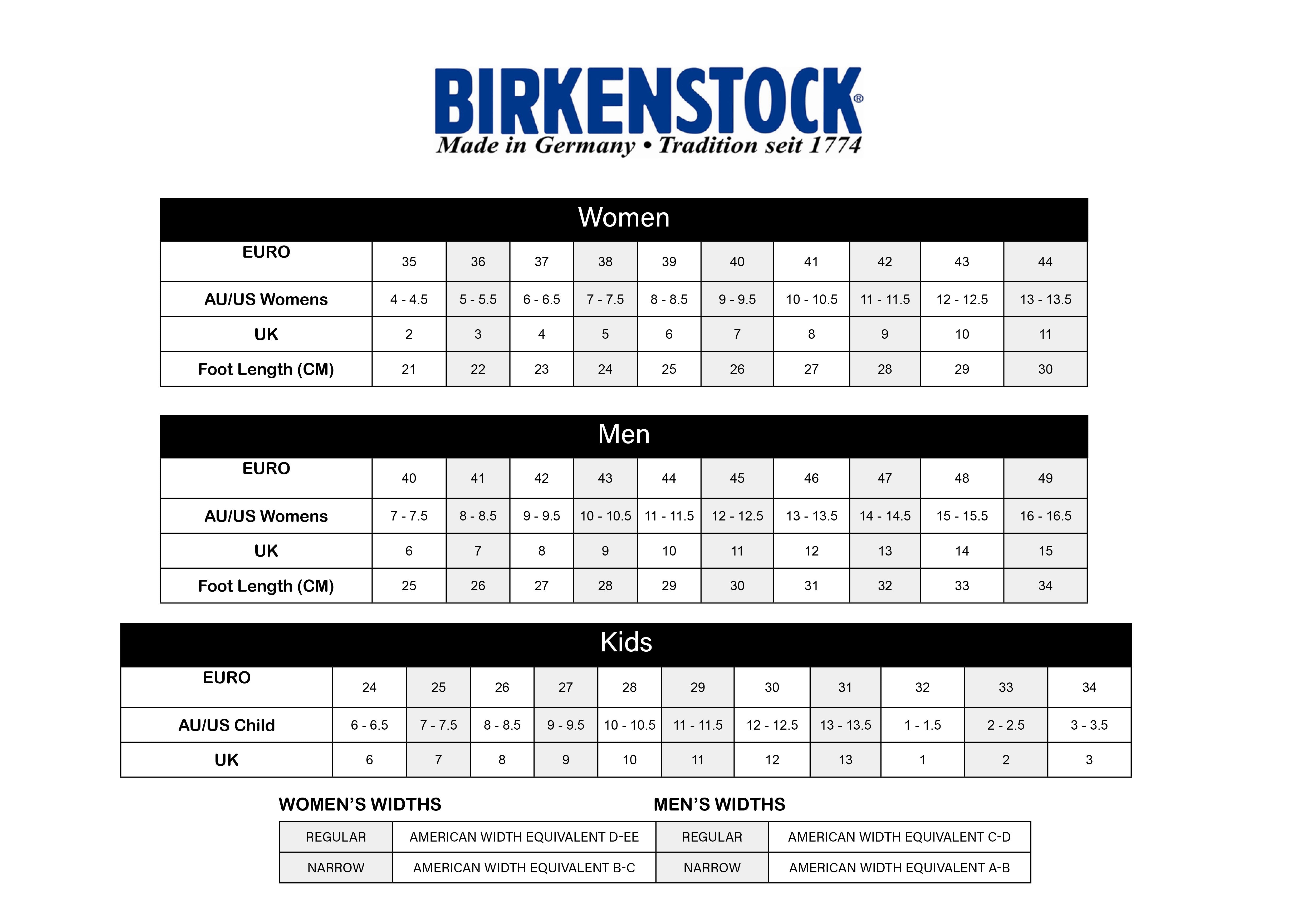 Kids birkenstock sizes on sale