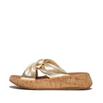 Load image into Gallery viewer, Fit Flop F-Mode Platino Leather Twist Flatforms Slides (Cork Wrap)
