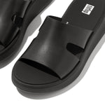 Load image into Gallery viewer, Fit Flop F-Mode Raw Edge Black Leather Flatform H Bar Slides
