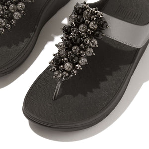Fit Flop Fino Bauble Pewter Black Bead Toe Post Sandal