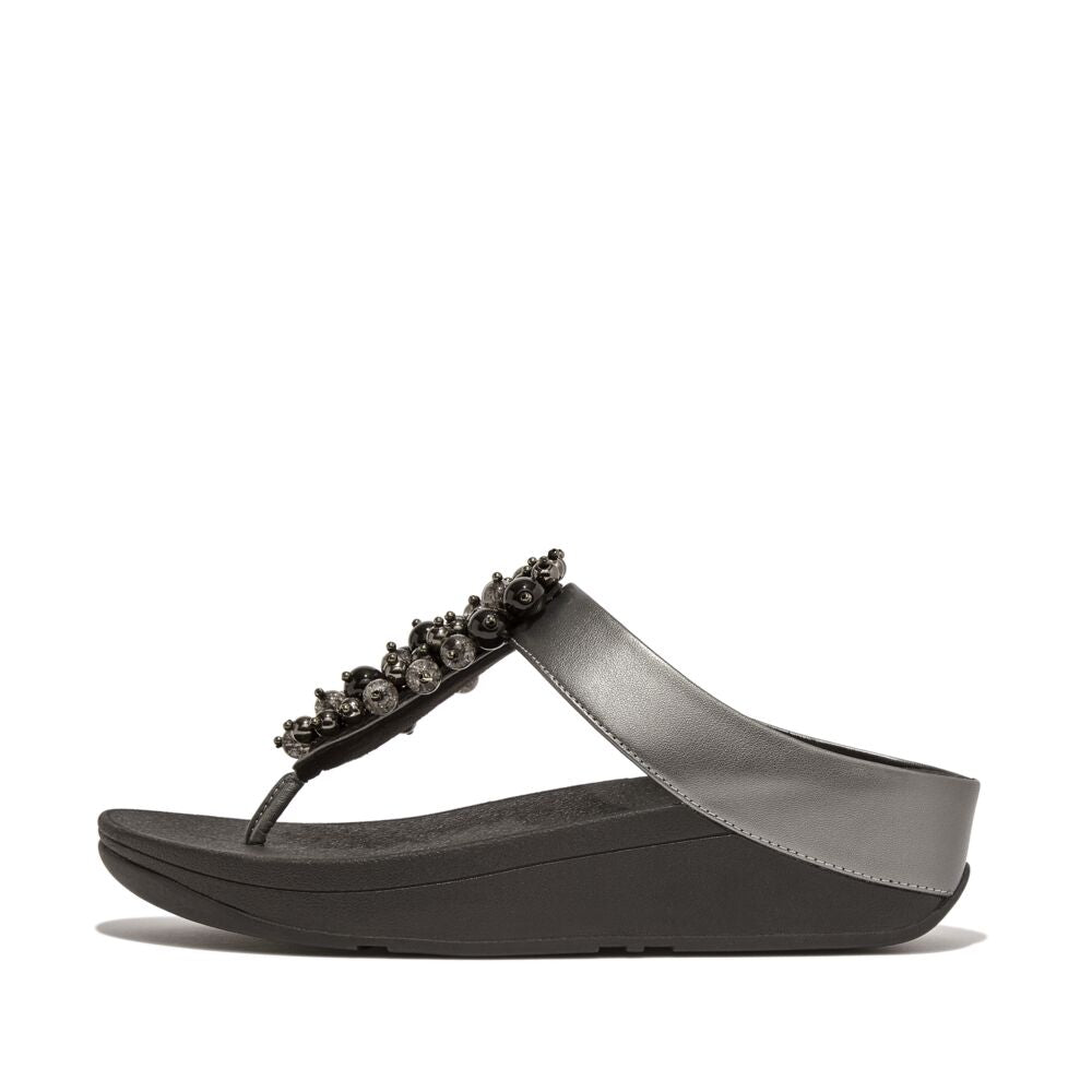 Fit Flop Fino Bauble Pewter Black Bead Toe Post Sandal