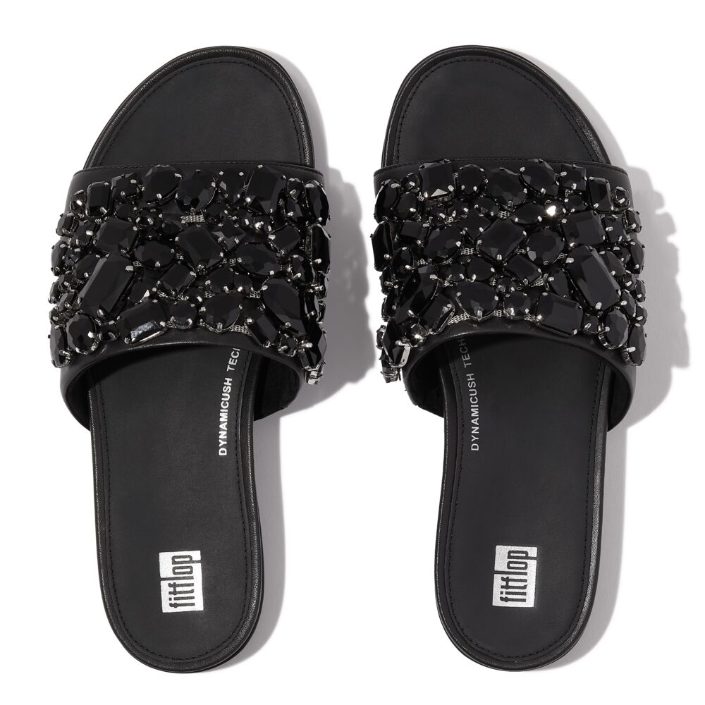 Fit Flop Gracie Black Jewel Deluxe Leather Slides