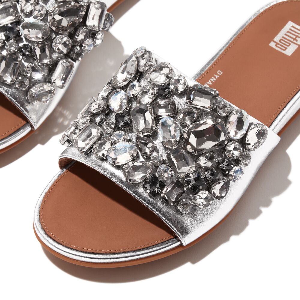 Fit Flop Gracie Silver Jewel Deluxe Leather Slides