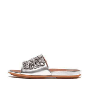 Fit Flop Gracie Silver Jewel Deluxe Leather Slides