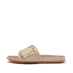 Load image into Gallery viewer, Fit Flop Gracie Maxi Buckle Stone Beige Leather Slides
