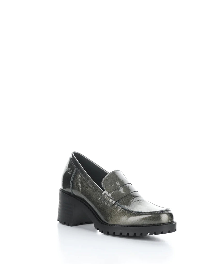 Bos and Co Inna Pewter Leather Patent Heeled Loafer