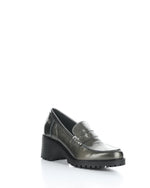 Load image into Gallery viewer, Bos and Co Inna Pewter Leather Patent Heeled Loafer
