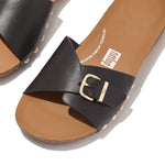 Load image into Gallery viewer, Fit Flop Iqushion Black Adjustable Buckle Leather Slide
