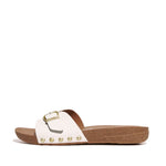 Load image into Gallery viewer, Fit Flop Iqushion Urban White Adjustable Buckle Leather Slides
