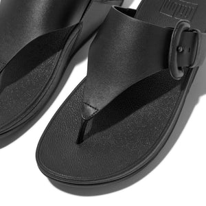 Fit Flop LuLu Black Covered Buckle Raw Edge Leather Slide