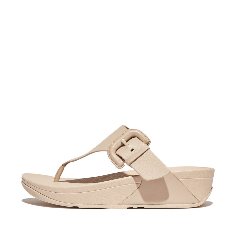 Fit Flop Lulu Covered Buckle Raw Edge Leather Toe Thongs