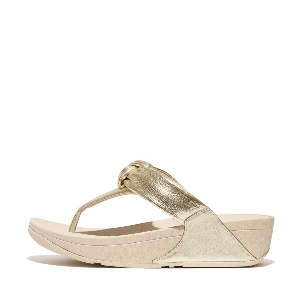 Lulu Padded Knot Metallic Platino Leather Toe Post Sandals