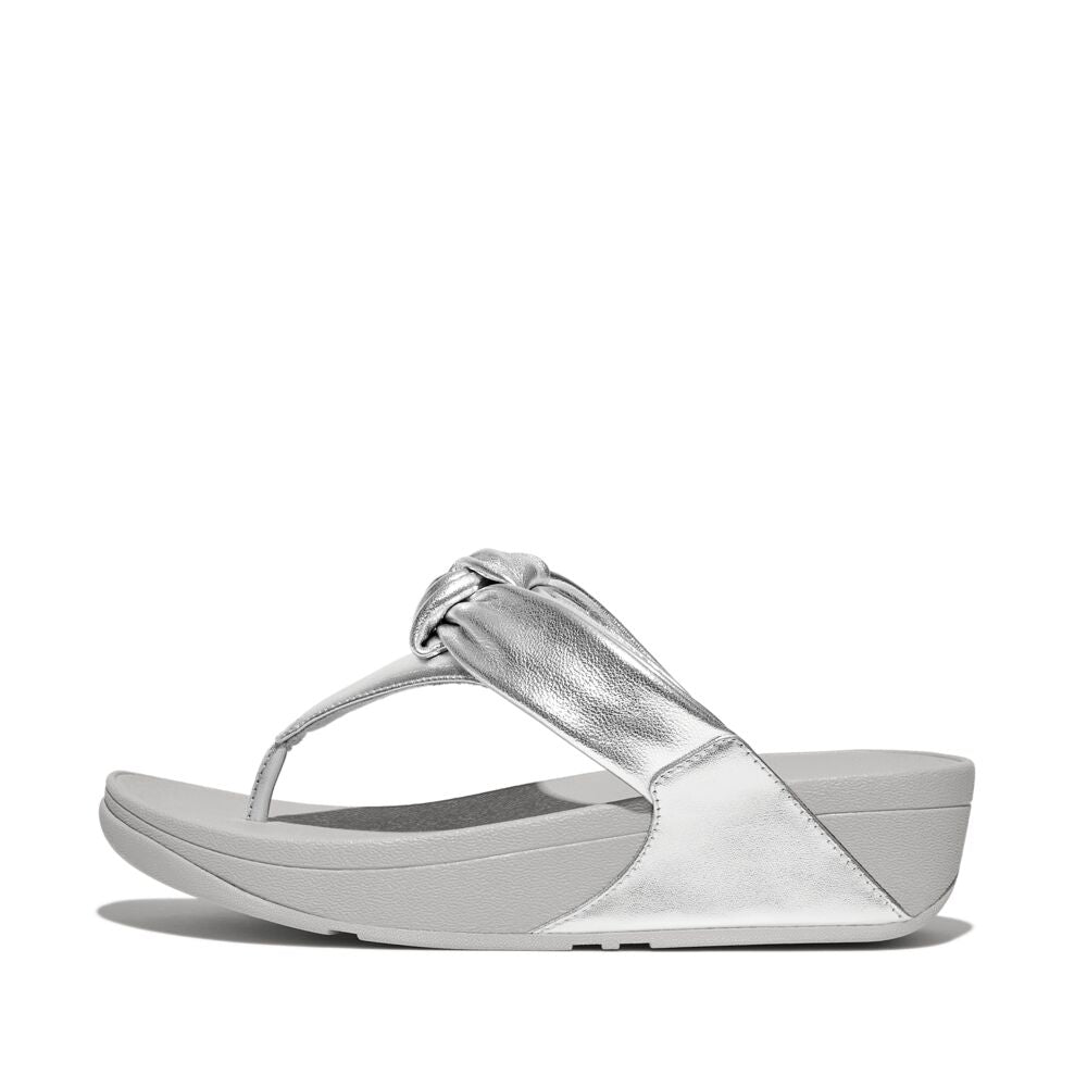Fit Flop Lulu Padded Knot Metallic Silver Leather Toe Post Sandal