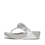 Load image into Gallery viewer, Fit Flop Lulu Padded Knot Metallic Silver Leather Toe Post Sandal
