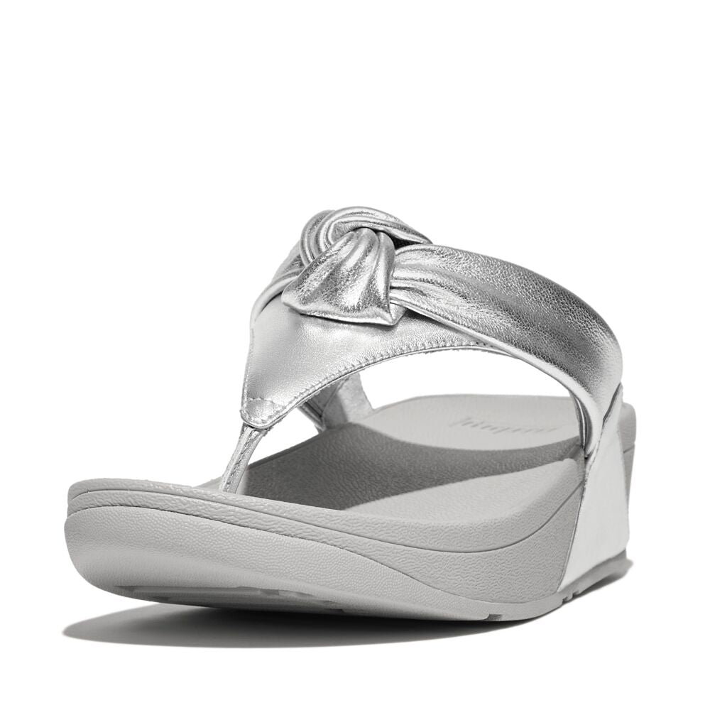 Fit Flop Lulu Padded Knot Metallic Silver Leather Toe Post Sandal