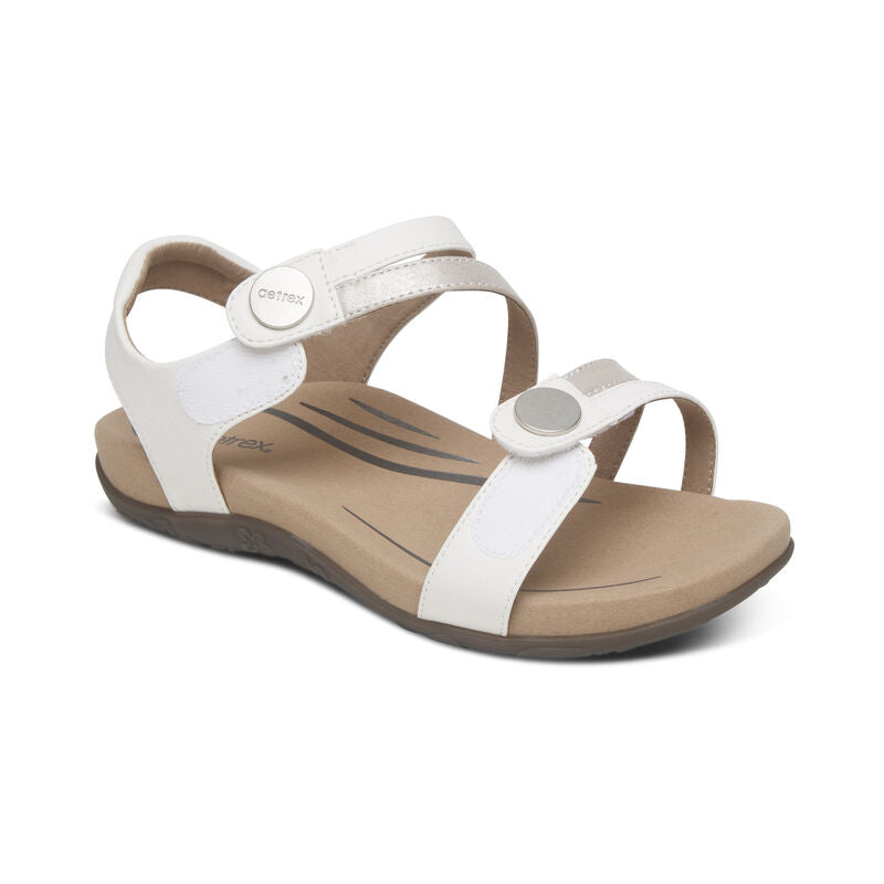 Aetrex Jess Quarter Strap White Leather Sandal SE211