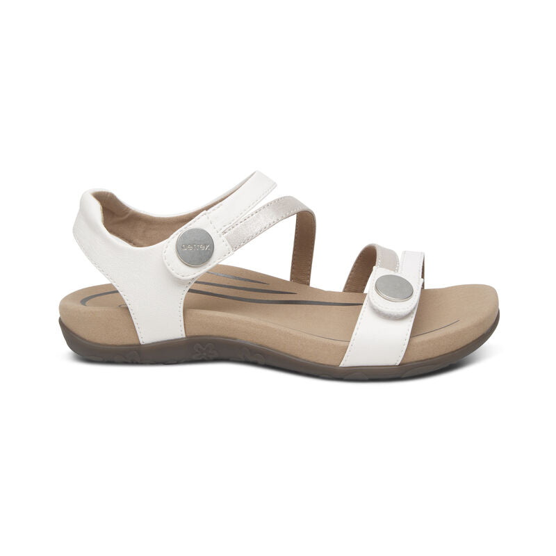 Aetrex Jess Quarter Strap White Leather Sandal SE211