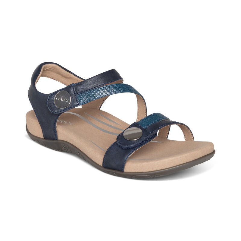 Aetrex Jess Quarter Strap Navy Leather Sandal SE215