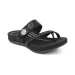 Load image into Gallery viewer, Aetrex Izzy Sparkle Thong Black Leather Slide SE230
