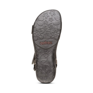 Aetrex Gabby Adjustable Quarter Strap Black Multi Leather Sandal SE310