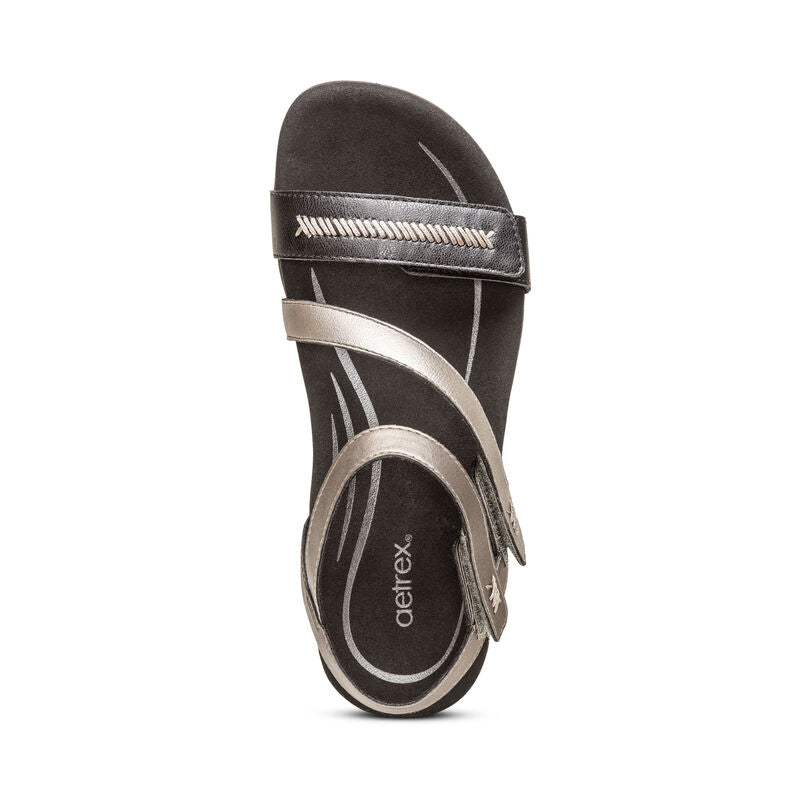 Aetrex Gabby Adjustable Quarter Strap Black Multi Leather Sandal SE310