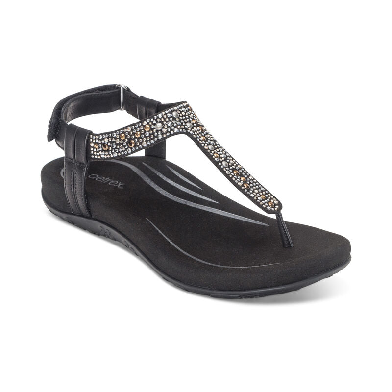 Aetrex Marni Adjustable Black Leather Sandal SE470