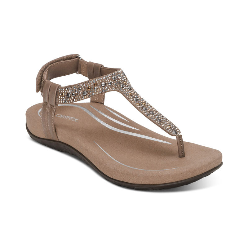 Aetrex Marni Adjustable Taupe Leather Sandal SE472