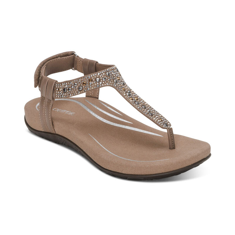 Aetrex Marni Adjustable Taupe Leather Sandal