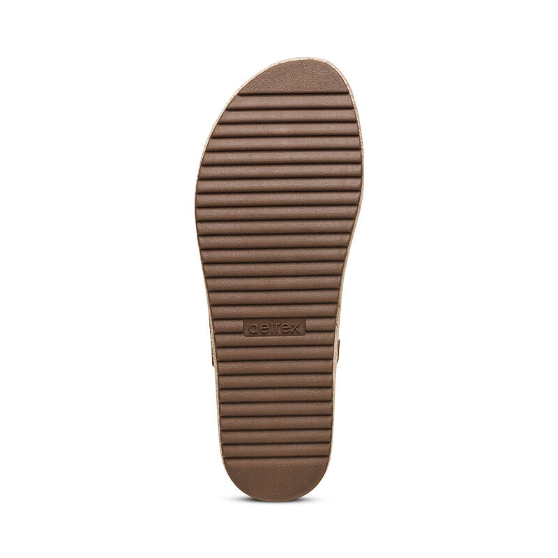 Aetrex Vania Cork Platform Quarte Strap Walnut Leather Sandal
