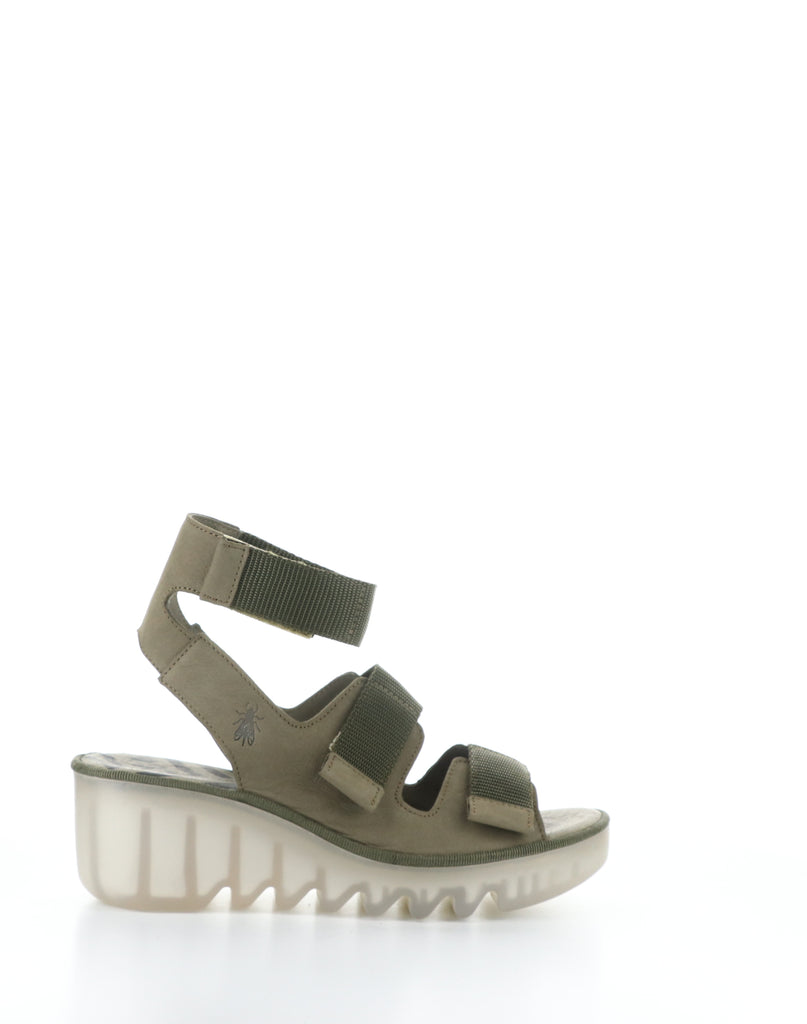 Fly London Bech Khaki Leather Wedge Sandal