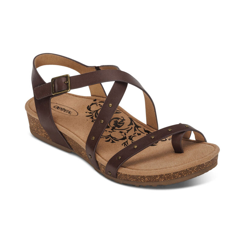 Aetrex Lauren Adjustable Cross Band Coffee Sandal SC581