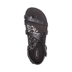 Aetrex Lauren Adjustable Cross Band Black Sandal