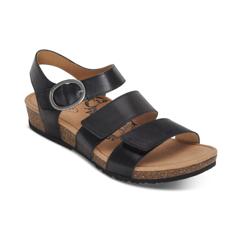 Aetrex Lilly Q Strap Adjustable Black Sandal