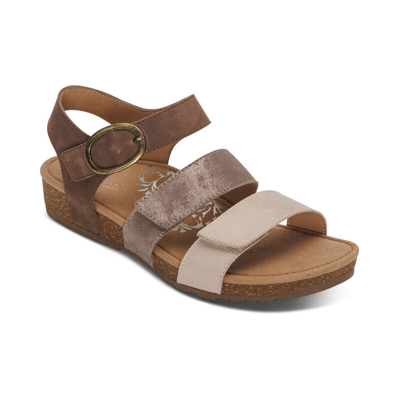 Aetrex Lilly Q Strap Adjustable Taupe Sandal