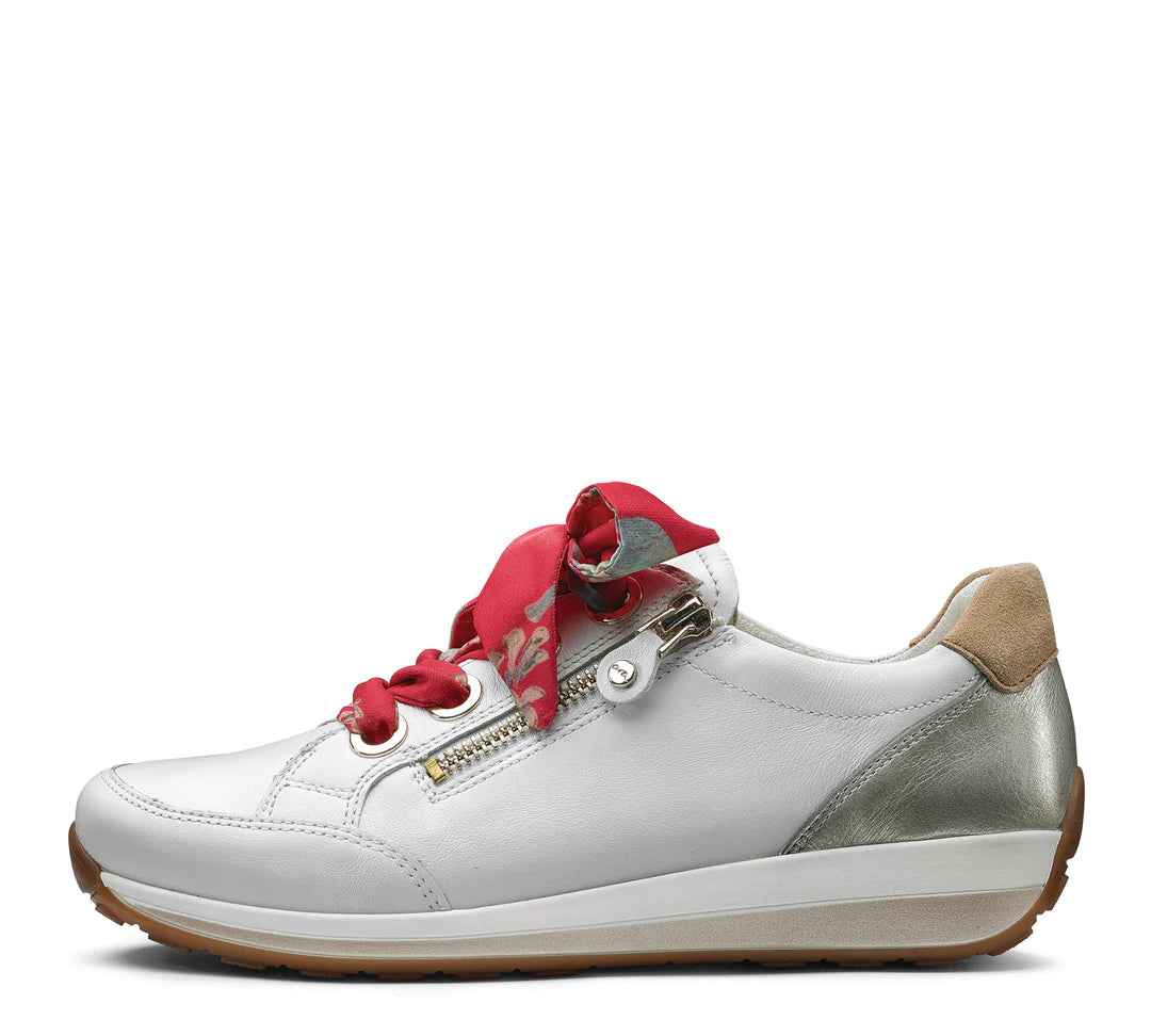 Ara Ollie White Leather Side Zip Lace Sneaker 12-34587-79