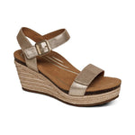 Load image into Gallery viewer, Aetrex Sydney Espadrille Champagne Leather Wedge
