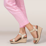 Load image into Gallery viewer, Aetrex Sydney Espadrille Champagne Leather Wedge
