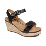 Load image into Gallery viewer, Aetrex Sydney Espadrille Black Leather Wedge
