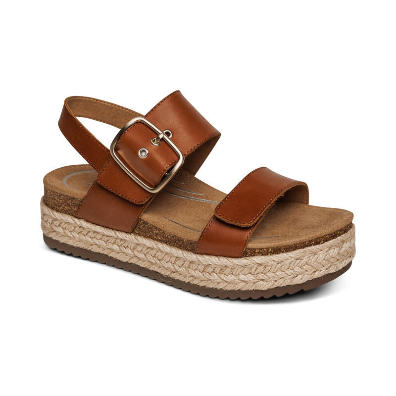 Aetrex Vania Cork Platform Quarte Strap Walnut Leather Sandal CP101