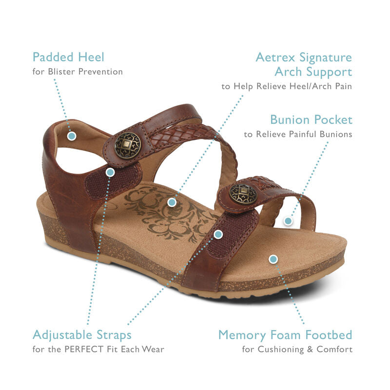 Aetrex Jillian Q Strap Braid Walnut Adjustable Sandal