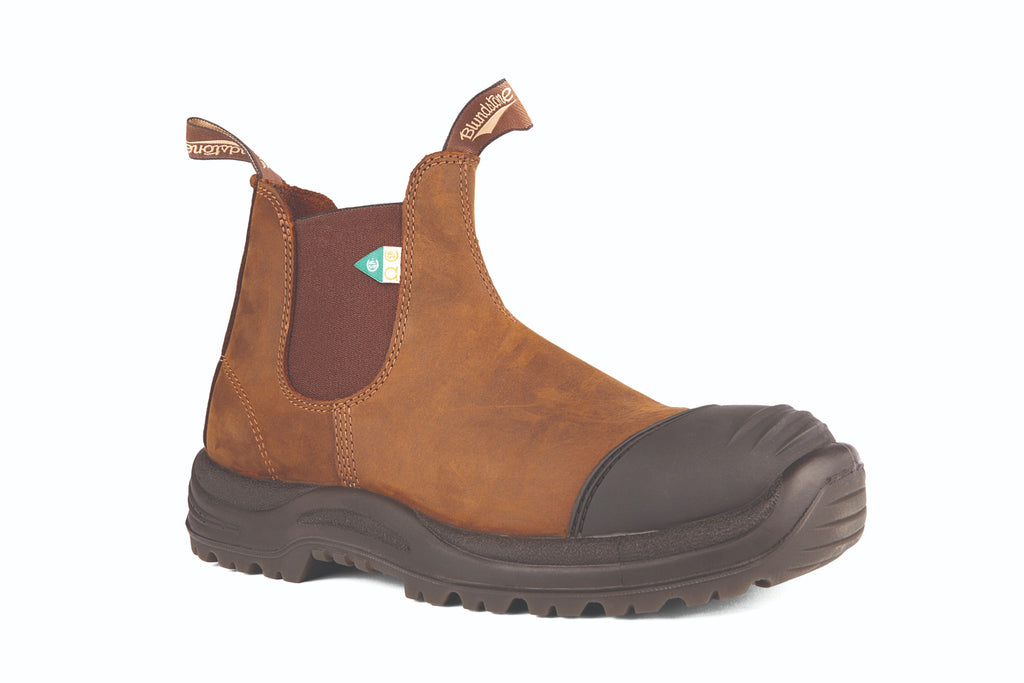 Blundstone Work and Safety Boot Rubber Toe Cap. The green patch CSA Rubber Toe Cap  takes safety seriously.