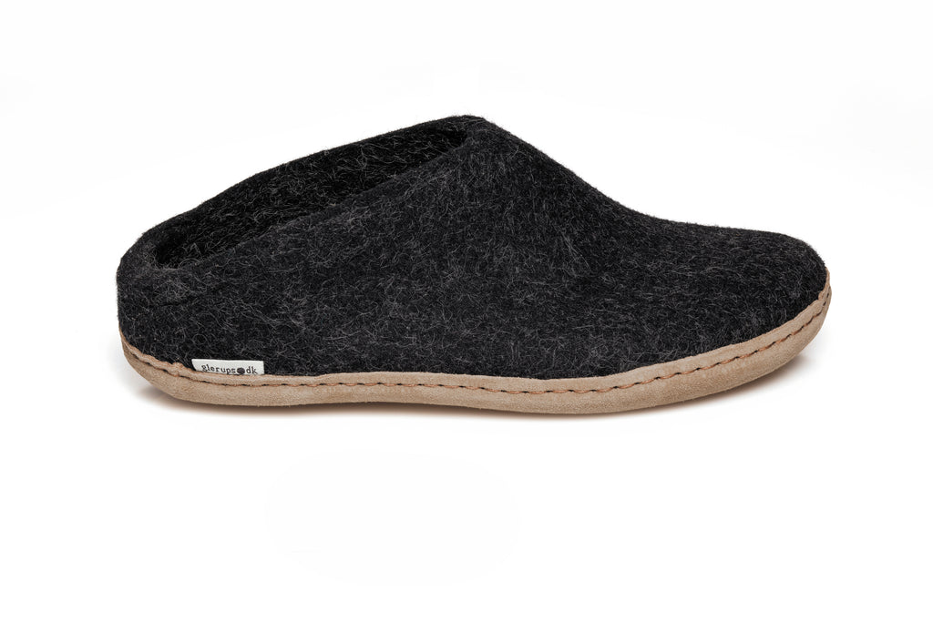 Glerups Slip On Leather Sole Black Charcoal