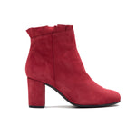 Load image into Gallery viewer, Ateliers Sierra Red Boot- Women&#39;s soft suede bootie with ruffle detailing. 
